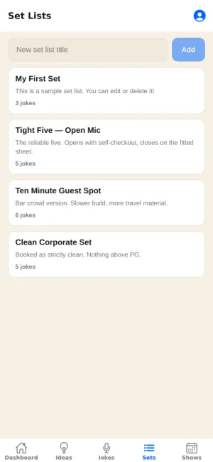 Set lists built for a specific room